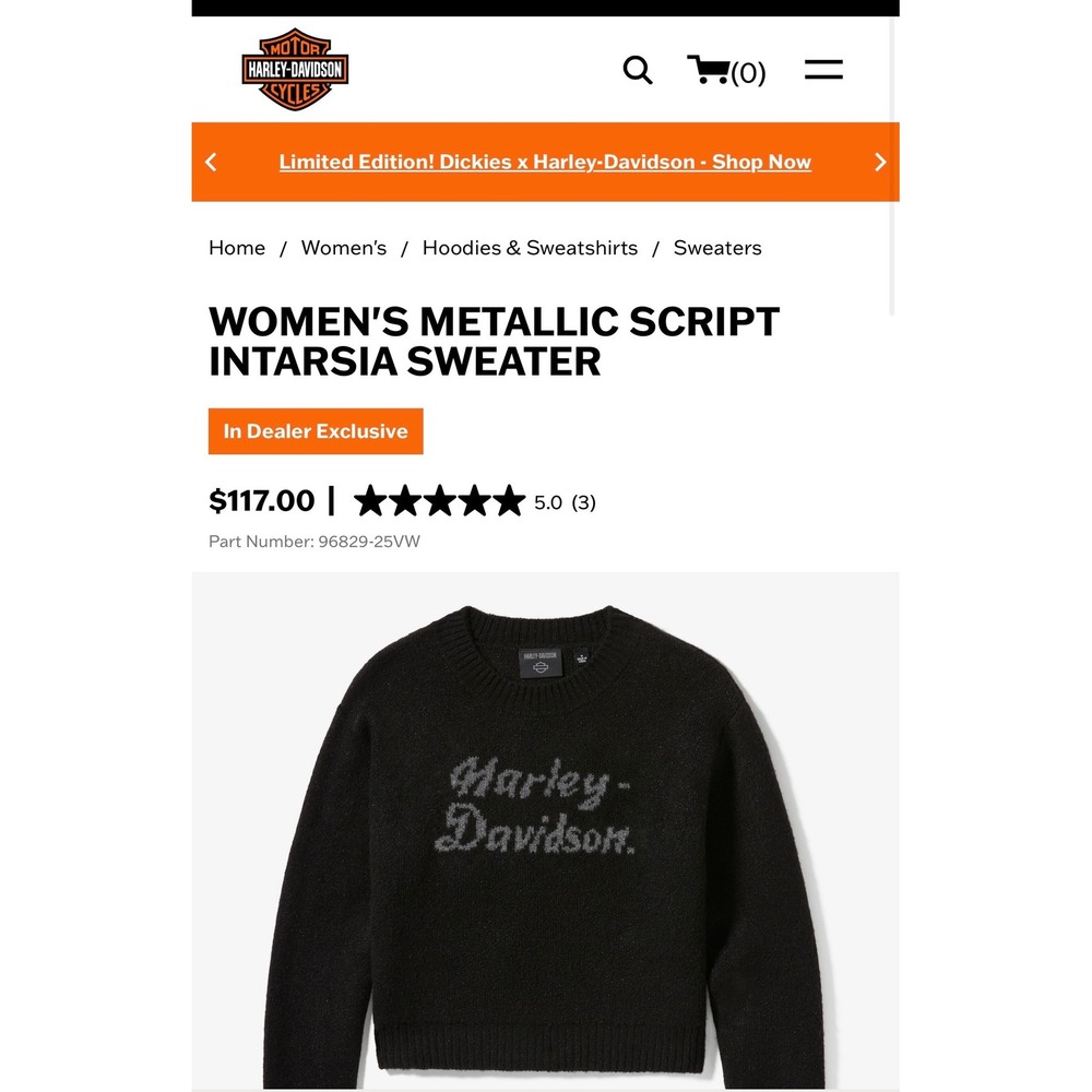 Harley-Davidson Women Metallic Script Intarsia Sweater Black Silver 96829-25VW S